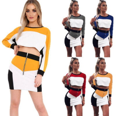 

Women Outdoors Tracksuit Sweatshirt Crop Tops Skirts Set Sport Wear Hoodies