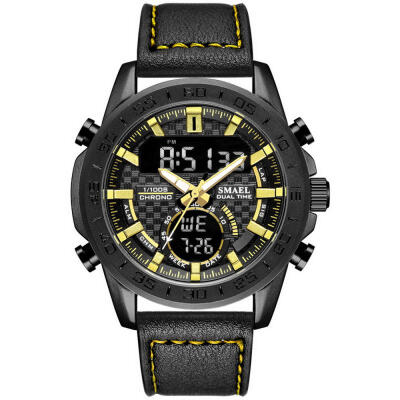 

SMAEL 1407 Outdoor Waterproof Sports Watch Multifunctional Digital Wristwatch With Leather Strap For Men