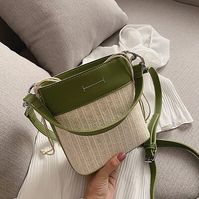 

Tailored Womens Fashion Retro Woven Shoulder Bag Solid Color String Woven Bag Beach Bag