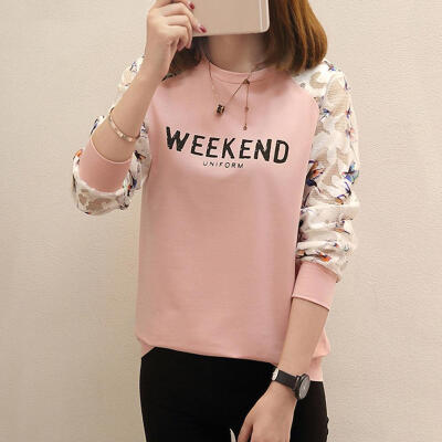 

Long Sleeve T-shirt Cute O-Neck Loose Splicing Color Students Women Tops