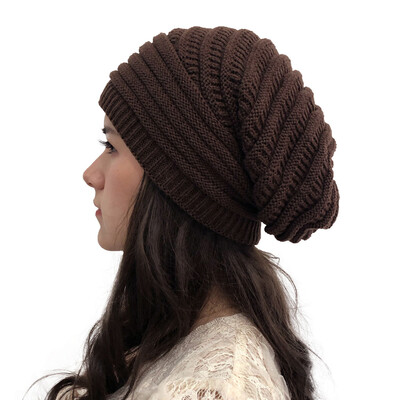 

Tailored Women Autumn Winter Outdoor Solid Splice Hats Crochet Knit Holey Beanie Cap