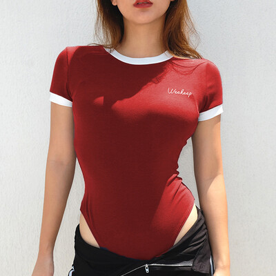 

Nomeni Fashion Womens O-Neck Letter Print Splicing Short Sleeve T-shirt Blouse