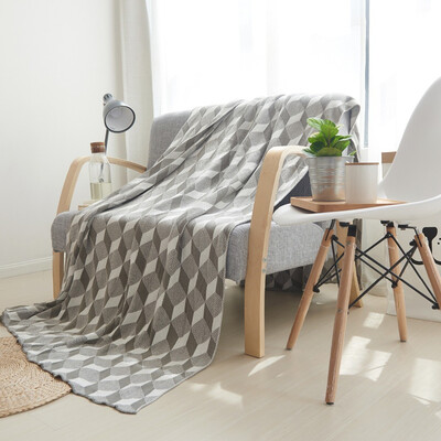 

100 Cotton Soft Knitted Blanket Geometric Pattern Double Sided Available Sofa Throw Blanket