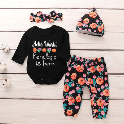 

Infant Baby Girls Boys Letter Print Romper Headbands Pants Cap Halloween Outfits