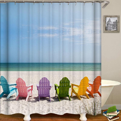 

Shower Curtain Seaside Scenery Printed Blackout Curtains Waterproof Mildew-proof Bathroom Curtain 71"x71