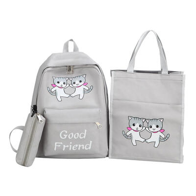 

3pcsset Canvas Backpack Pen Bags Women Cats Print Totes School Pencil Bags
