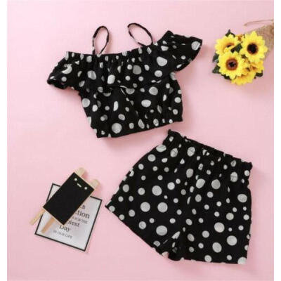 

US Toddler Baby Girl Clothes Polka Dots Vest Sling Top Shorts Dots 2PCS Outfit