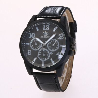 

New unisex belt watch fake three-eye calendar quartz watch AliExpress explosion model factory direct sales