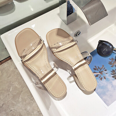 

Transparent lazy half slippers women 2019 new Baotou high-heeled sandals summer wear a word with thick heels sandals