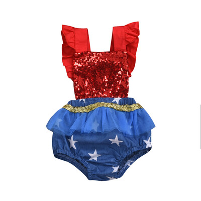 

Infant Baby Girls 4th of July Stars Paillette Patriotic Backless Romper Bodysuit