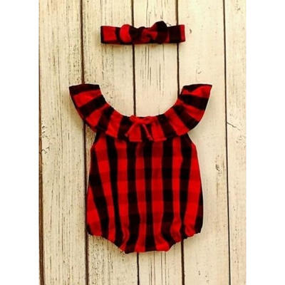 

Newborn Baby Girl Romper Christmas Bodysuit Hair Band 0-18M
