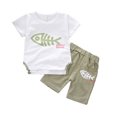 

Newborn Baby Boys Girls Fish Bone Print Tops T-shirt Pants Set Suit Clothes