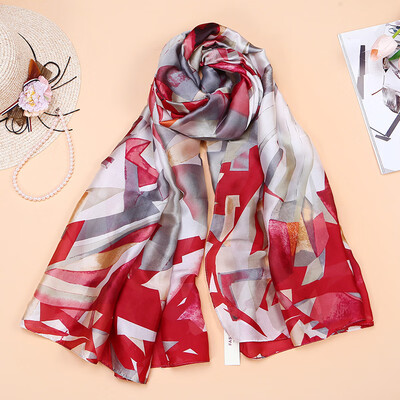 

New fashion geometric print scarves ladies sunscreen beach towel holiday shawl silk scarf wholesale