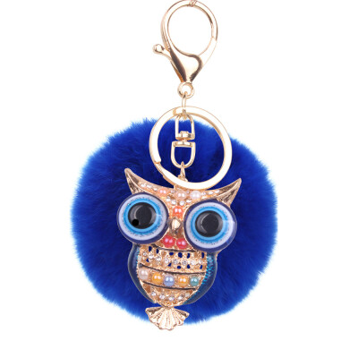 

8cm Rex Rabbit Fur Ball Owl Keychain Cute Animal Lady Bag Mobile Phone Pendant