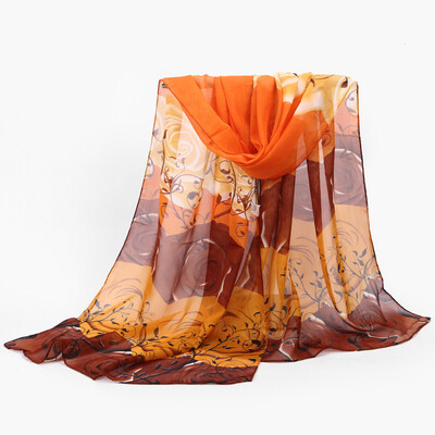 

Explosion models chiffon scarves rose silk scarf printing Hangzhou silk scarf factory spring scarf W001