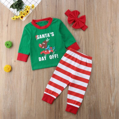 

Christmas Newborn Baby Kids Deer Tops Pants Homewear Pajamas Clothes 3PCS Set