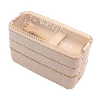 

3-Layer Lunch Box Food Container Wheat Straw Microwave School Work Picnic
