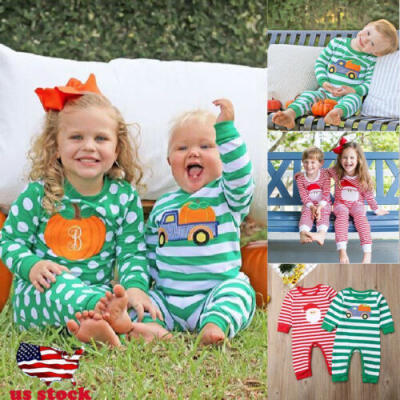 

US Newborn Baby Girl Boy Striped XMAS Clothes Romper Bodysuit Jumpsuit Outfits