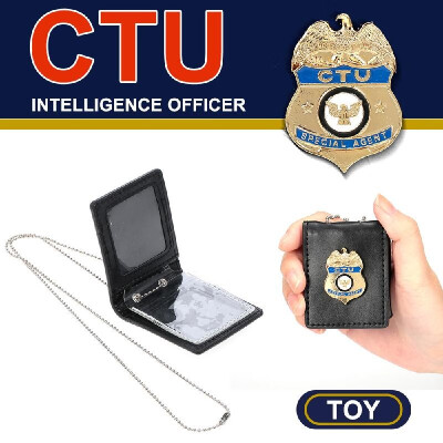 

Police Pretend Toys Neck CTU Badge Holder with Silver Chain PU Leather Card Wallet Cop Costume Role Play