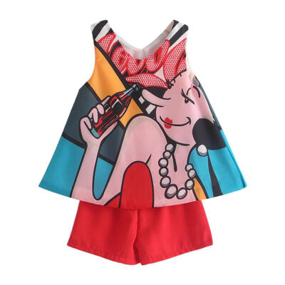 

Korean Girl Kids Cartoon Clothes Set Summer Vest Dress Shorts Loose Outfits