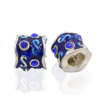 

Silver Tone Alloy Enamel European Beads Large Hole Column Beads with Sapphire Rhinestone 9x9mm Hole 5mm