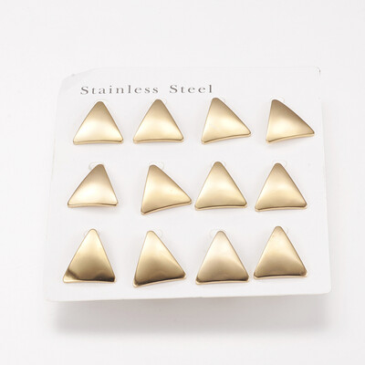 

304 Stainless Steel Stud Earrings Triangle Golden 19x17x1mm Pin 08mm 6pairscard
