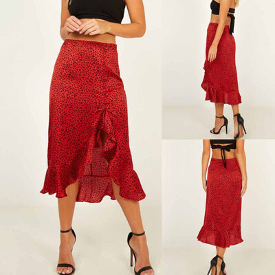 

Roseonmyhand Women Printing Party High Waist Lace-up Hip Long Skirt