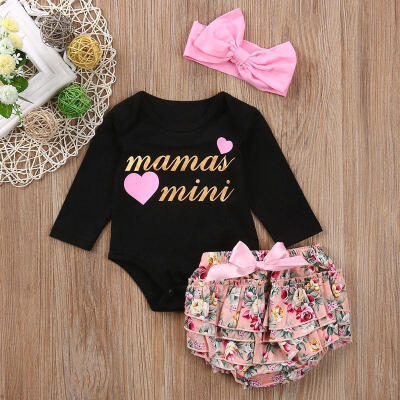 

Newborn Kid Baby Girl Clothes Romper Jumpsuit Bodysuit Long Sleeve Letter Floral Shorts Outfit Set