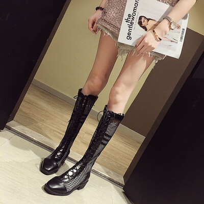 

Martin Boots British Wind summer hollowed - out with knight boots mesh behind the zipper thick heel boot tide