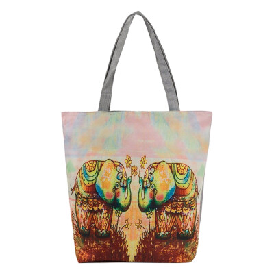 

Women National wind printing Shoulder Handbag Two yellow elephants