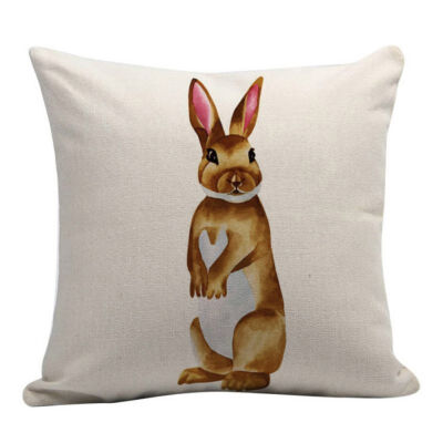 

Easter Flax Square Pillow Cover not including pillow with Invisible Zipper Printed Rabbits One-sided Patterns 80g 45x45cm1