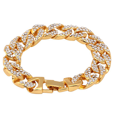 

New Style Arrival Europe Hip-Hop Bracelet Shiny Zircon Dragon Head Buckle Cuban Chain Fixing Color Mens Bracelet Jewelry Gifts
