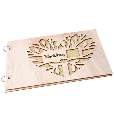 

Handiness Hollowed-Out Shape Wooden Creative Decoration Wedding Supplies 20 Pages Notebook Guest Book