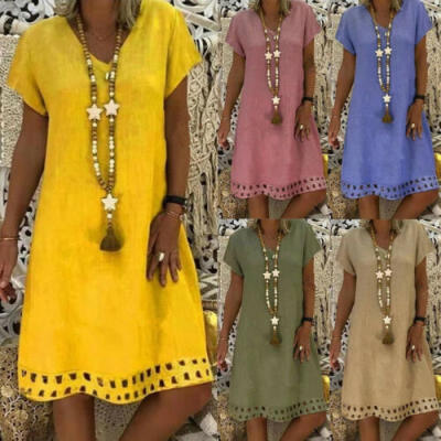 

Womens Summer Boho Casual Short Sleeve Evening Cocktail Party Dresses Plus Size