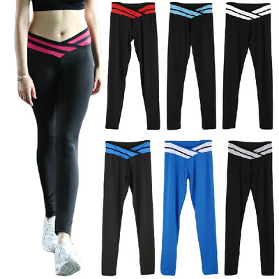 

Fashion Women Stretch Leggings Contrast Color Elastic Waist Gym Sport Running Pants Trousers