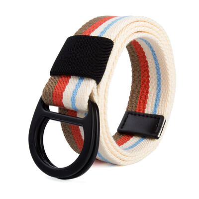 

Trend new stripe color Unisex belt Double ring buckle canvas Men belt fashion casual youth student belt