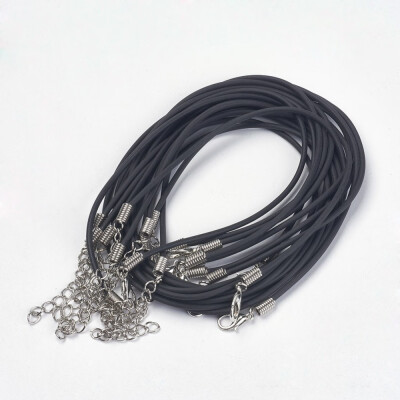 

Jewerly Necklace Cord PVC Cord Black Platinum Color Iron Clasp&adjustable chain about 2mm thick 16"