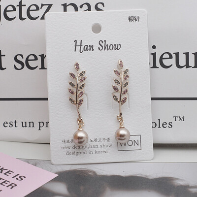 

Fashion Jewelry Pearl Pendant Leaves Branches Earrings Temperament Women Alloy Earrings For Female Gift Water Drop Earrings