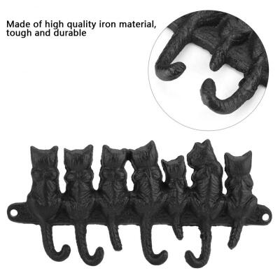 

Greensen Wall-mounted Cat Kitten Tail 4 Hooks Key Rack Cast Iron Metal