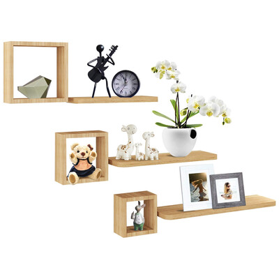 

Set of 6 Home Display Floating Wall Mounted Shelves-Natural