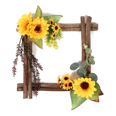 

New Wooden Frame Artificial Sunflowers Decorations Faux Floral Decorative Hanging Ornament Wall Window Wedding Parties Home Decor