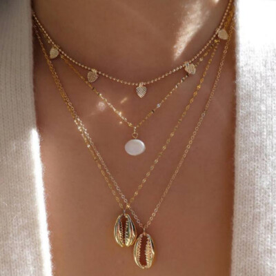 

New Fashion Shell Pendant Necklaces For women summer beach pearl conch gold color chain statement necklace jewelry 2019