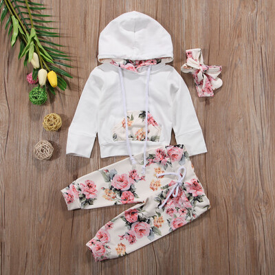 

Infant Baby Girls Floral Outfit Clothes Tracksuit Hooded TopsLeggings Pants Set