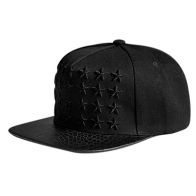 

The Five-pointed Star Embroidery PU Leather Crocodile Skin Pattern Snapback Cap