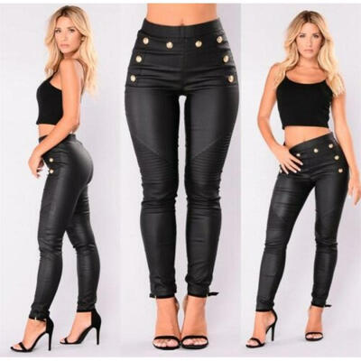 

Women High Waist Bodycon Leggings Stretchy PU Leather Trousers Slim Pencil Pants