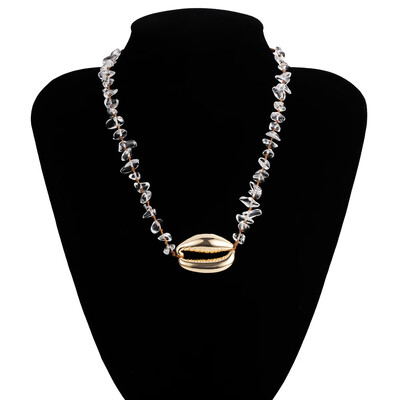 

Fashion White Natural Cowrie Big Shell Choker Necklace for Women Pendant Stone bead Necklace Statement Collier Gold Jewelry