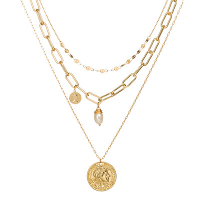 

2019 New Alphabet Initial Letter pearl Pendant Coin Shell Necklace Female Gold Color Chain Choker Collar Necklaces for Women