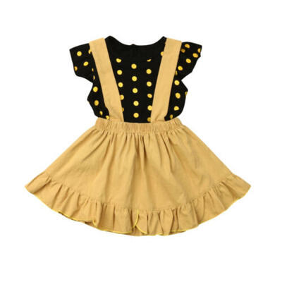 

Summer 2pcs Toddler Baby Girl Tops Ruffled Suspender Skirt Dress Outfits Clothes