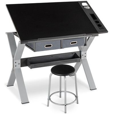 

Adjustable Tiltable Drafting Table Drawing Desk with Stool&Drawer