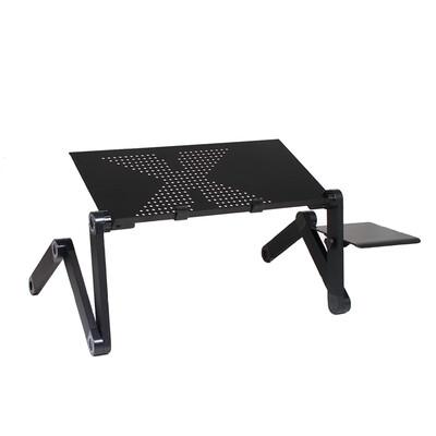 

360-Degree Rotation Home Use Portable Folding Table with Fan & Mouse Tray Black